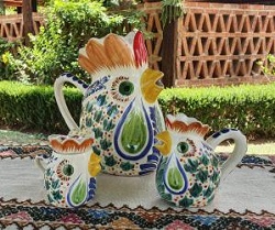 mexico-ceramics-pottery-rooster-creamer-and-sugar-set-water-pitcher-majolica-hand-painted-mexico-2