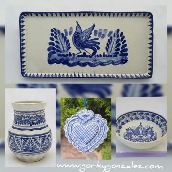 mexican ceramic mexican potttery folk art talavera Gorky Gonzalez Blue and White<br>Collection