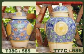 ceramica mexicana pintada a mano majolica talavera libre de plomo Tibores<br>Crisantemo<br>Azul-Amarillo