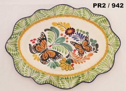 ceramica mexicana pintada a mano majolica talavera libre de plomo Platon Recortado<br>Mariposas