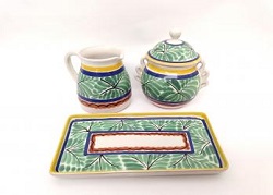 ceramica mexicana pintada a mano majolica talavera libre de plomo Set Azucarera y Cremera<br>Colores Verde-Azul