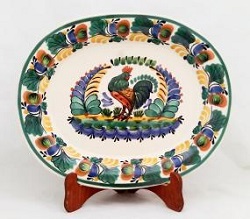 ceramica mexicana pintada a mano majolica talavera libre de plomo Platon sin Recortar<br>Gallo<br>Colores Tradicionales