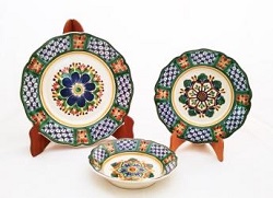 ceramica mexicana pintada a mano majolica talavera libre de plomo Vajilla Flor (3 piezas)<br>MultiColors<br>Cenefa Especial