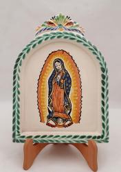 ceramica mexicana pintada a mano majolica talavera libre de plomo Retablo<br>Virgen de Guadalupe<br>Colores Verde-Azul