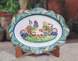 ceramica mexicana pintada a mano majolica talavera libre de plomo Platon Recortado<br>Familia Gallo