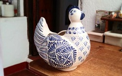 ceramica mexicana pintada a mano majolica talavera libre de plomo Gallina Decorativa<br>Azul