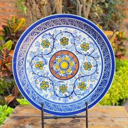 mexican-art-decorative-wall-platter-blue-yellow-flowers-pattern-ceramics-gifts-kitchen-garden-home