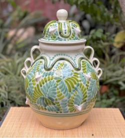 mexican-pottery-decorative-two-greens-milestone-vase-handcrafts-doggy-face-interiorhome-decor-wedding-gift