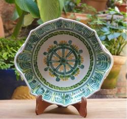 mexican-serving-platters-handcrafts-handmade-green-flower-table-mayolica-crafted-art