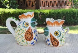 mexico-ceramics-pottery-rooster-creamer-and-sugar-set-majolica-hand-made-in-mexico