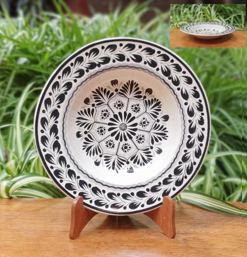 mexican-ceramics-pasta-cereal-soup-cereal-flower-flat-bowl-black-and-white-5