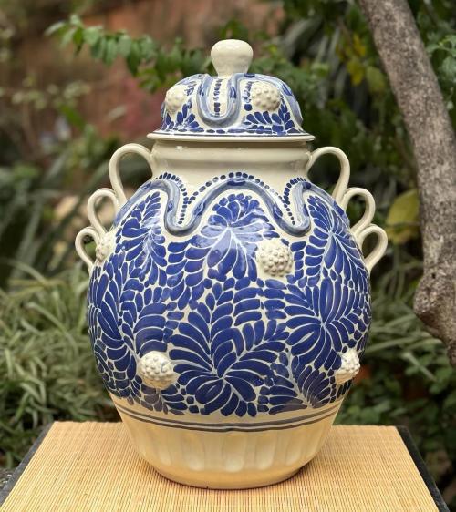 mexican-pottery-decorative-blue-milestone-vase-handcrafts-strawberryes-interiorhome-decor-wedding-gift